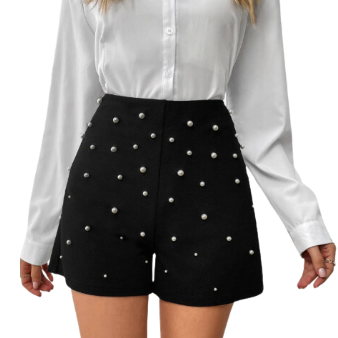 Shorts con Cuenta de Perla de talle alto
