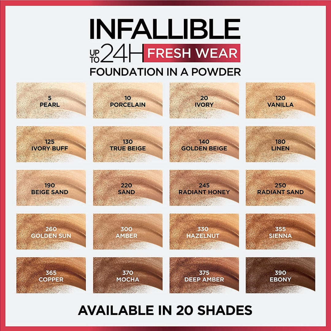 Polvo Compacto Infallible a Prueba de Agua 24h larga duración Fresh Wear 9g Loreal Paris