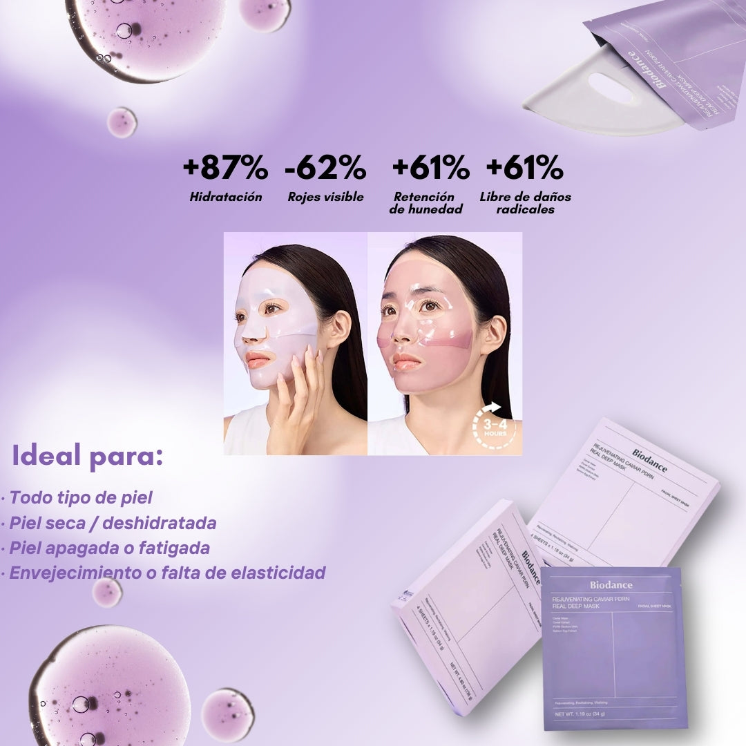 Mascarillas de Caviar Rejuvenating Caviar PDRN Real Deep Mask 4 unidades Biodance