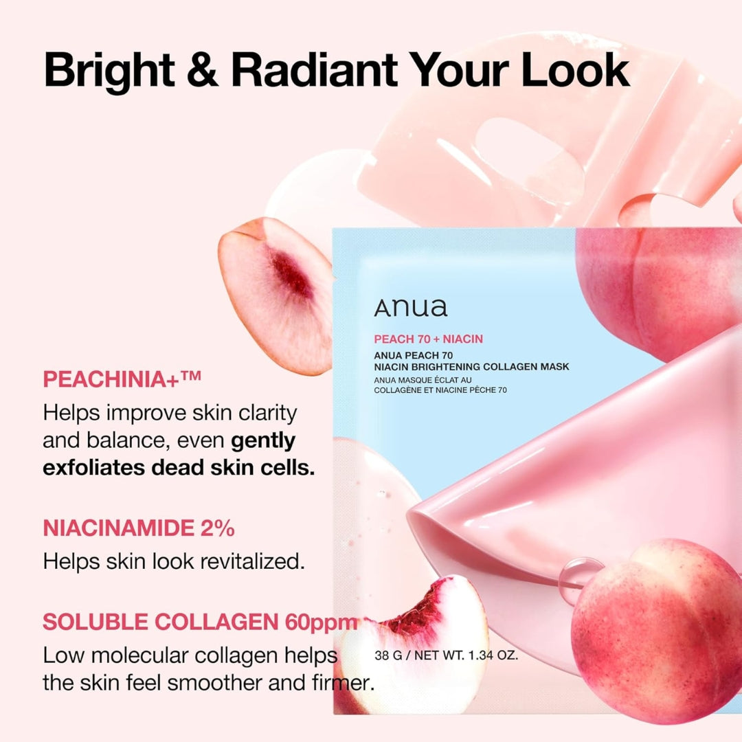 Mascarilla Peach 70 Niacin Brightening Collagen Mask (4 unidades) Anua