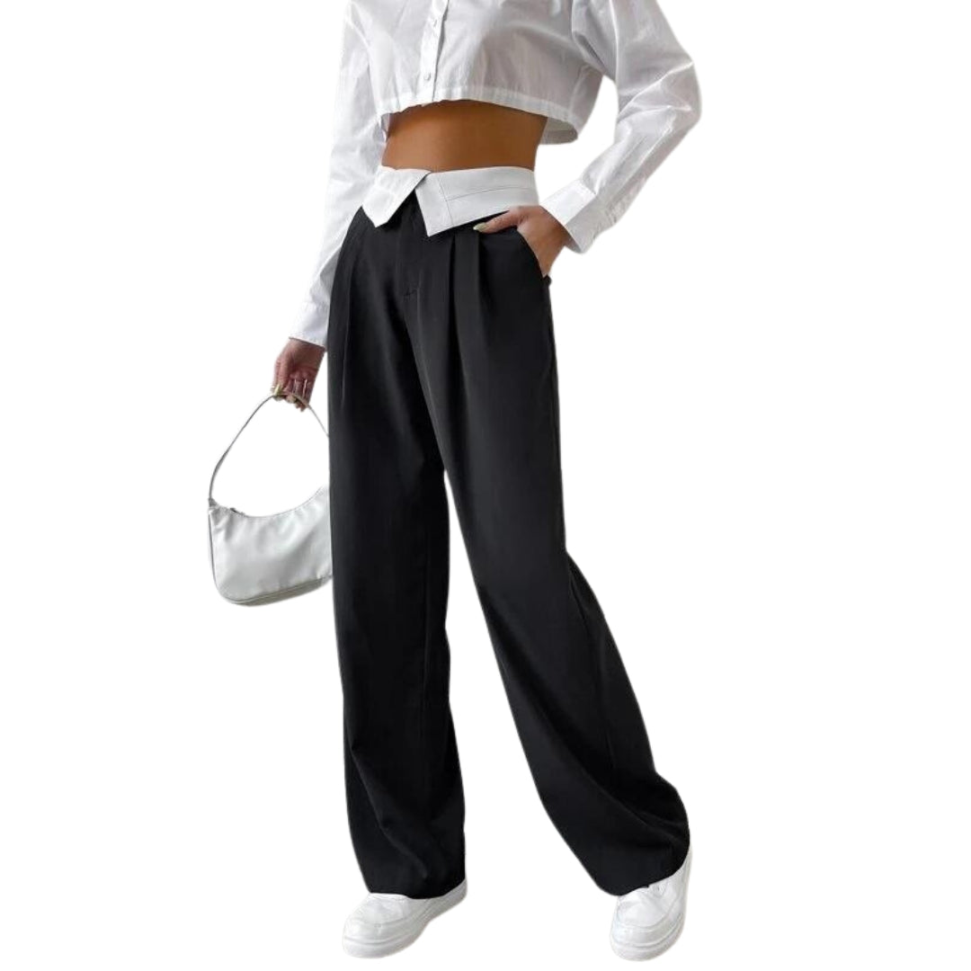 Pantalones de traje doblado cintura con fruncido